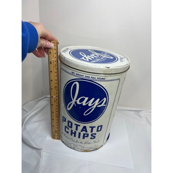 Vintage Jays Potato Chip Tin Can 1 Lb - Picture 7 of 8